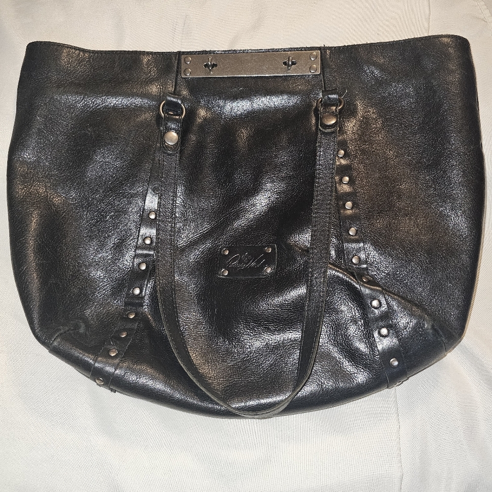 Large Black Leather Patricia Nash Tote Bag